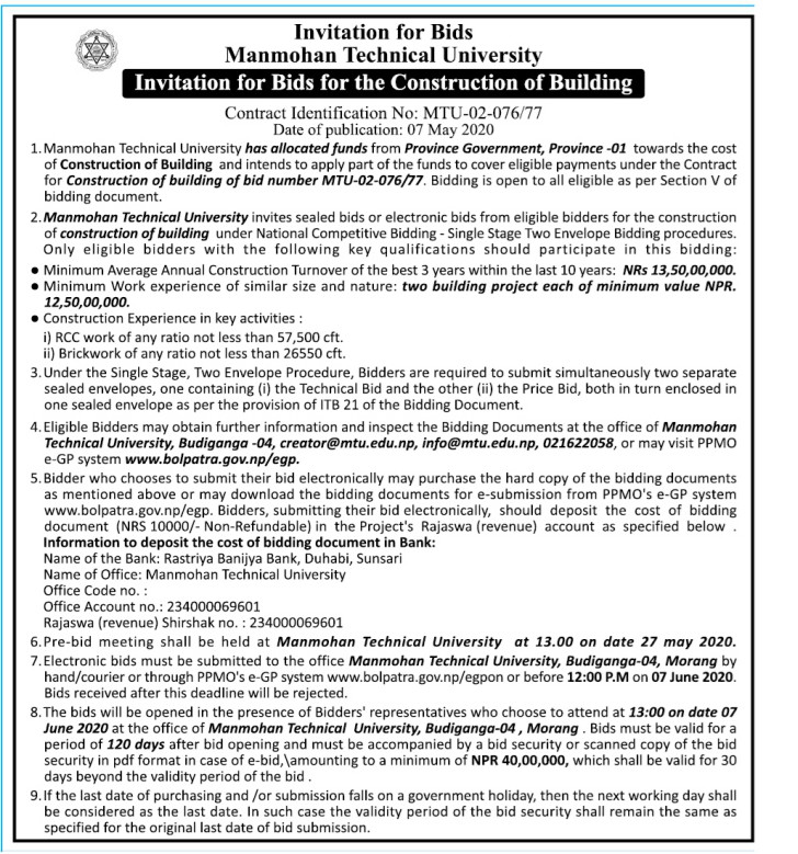 INVITATION FOR BIDS - CONSTRUCTION OF BUILDING