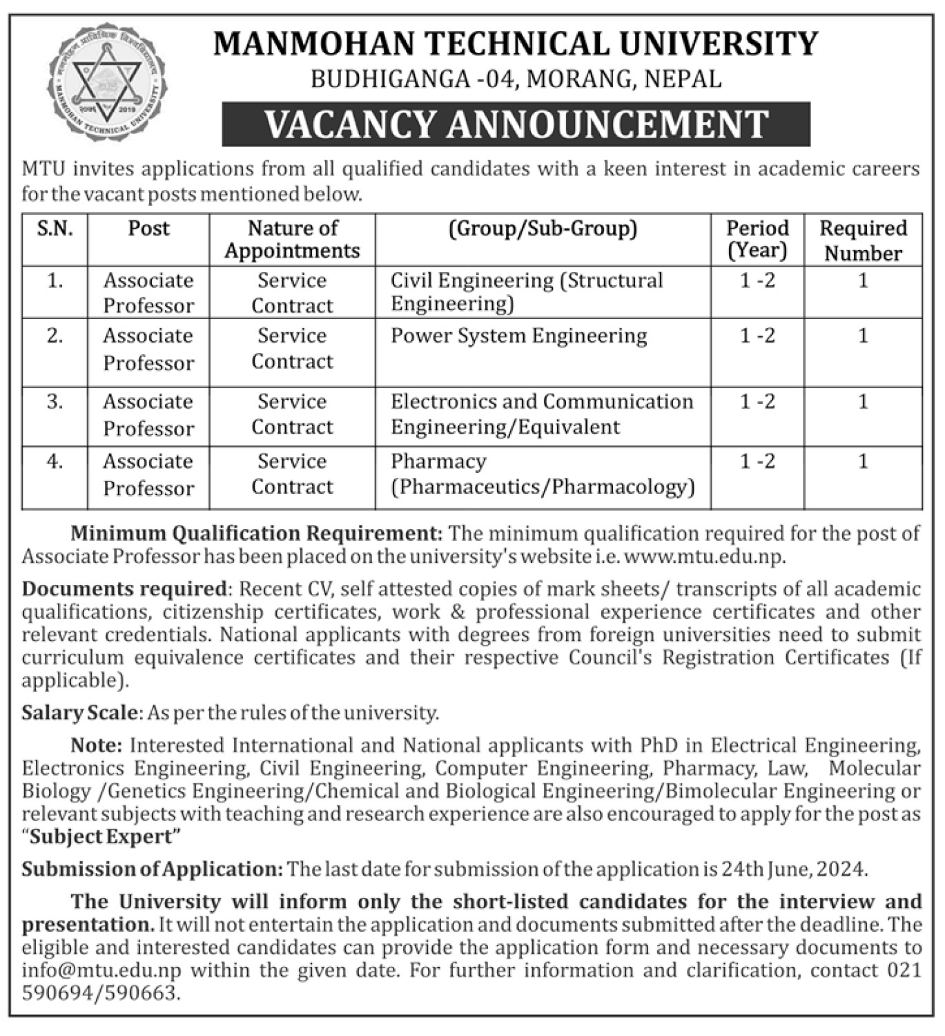 Vacancy for Associate Professor