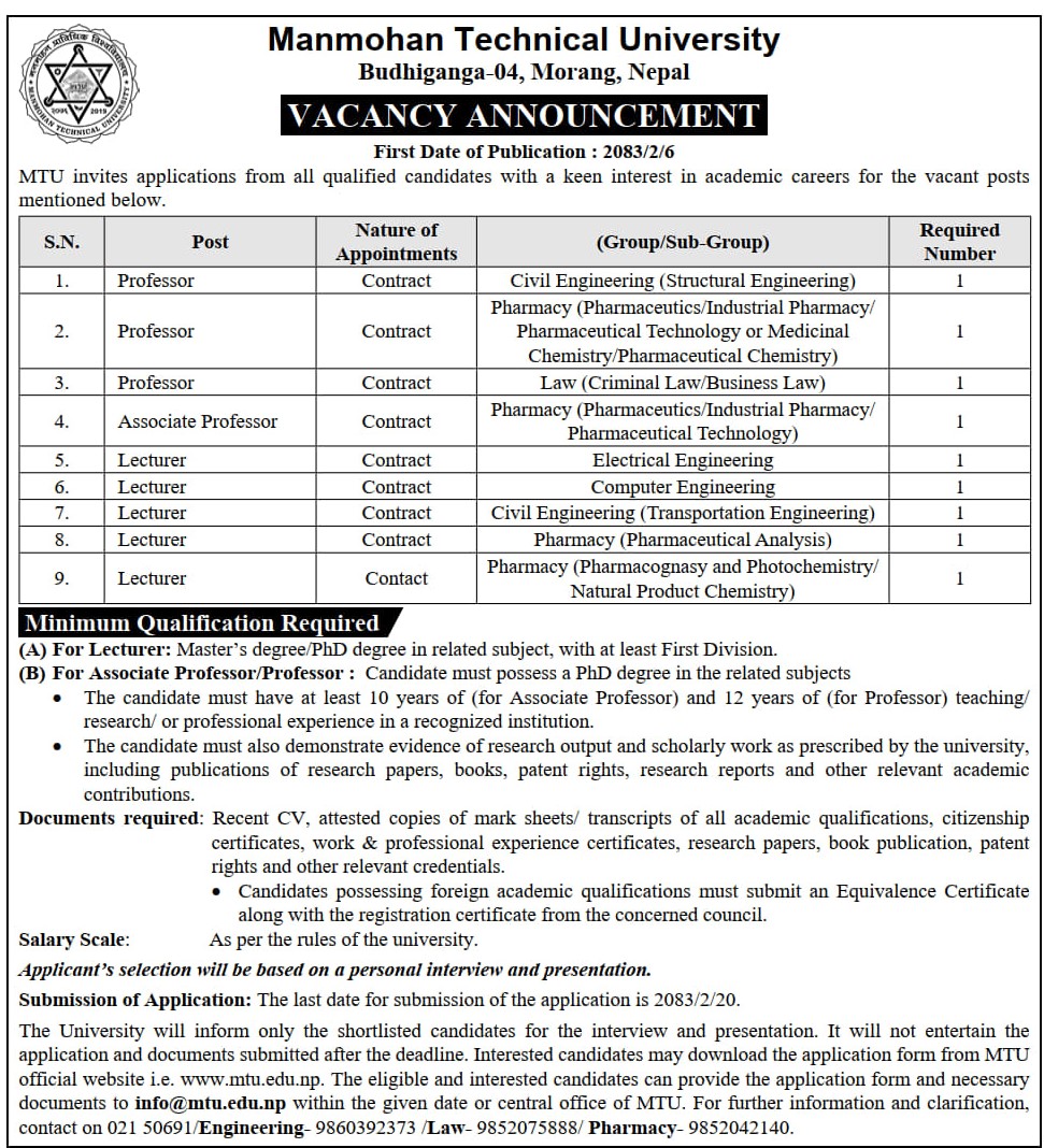 Vacancy Announcement (Contract Basis)
